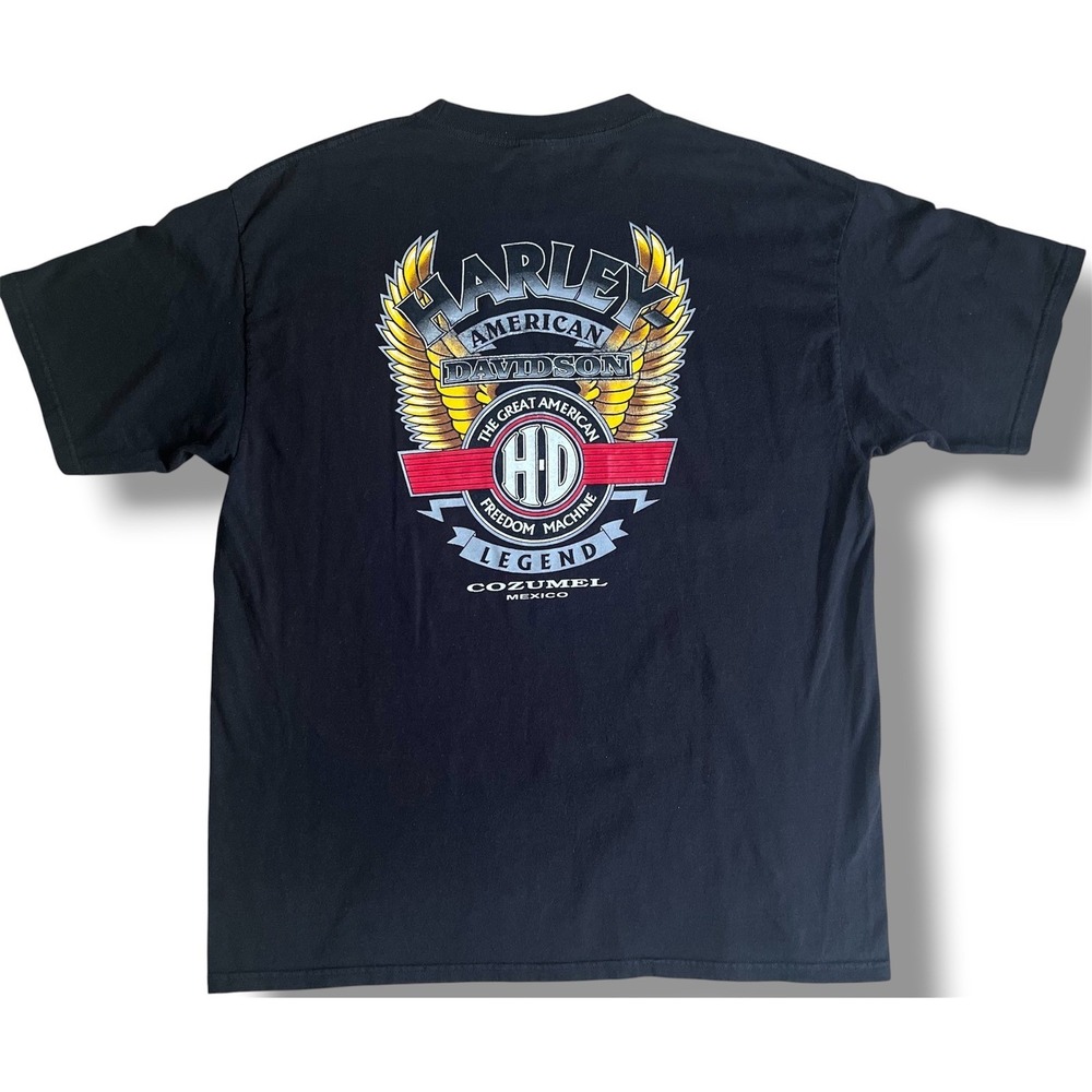 Vtg Harley Davidson Cozumel Mexico T Shirt Mens XL Black American Legend Yazbek